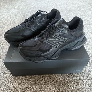 Men’s New Balance 9060 Triple Black Leather Signature Footwear Size 12.5